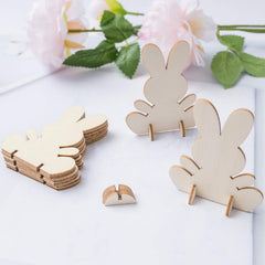 American Elm Pack of 10 Unfinished Wooden Easter Bunny Stands 3D Rabbit Cutouts for DIY Painting, Easter Decor, Table Centerpieces