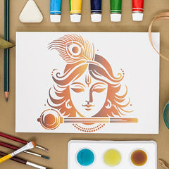 American Elm Krishna Face Stencil for Wall Painting, Lord Krishna Mandala, Reusable Stencil for Wood DIY Home Decor Craft Art