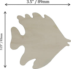 Unfinished wood fish shape with dimensions labeled