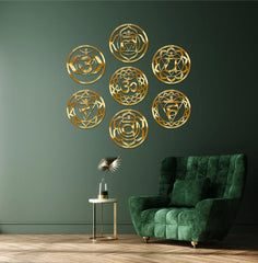 American Set of 7 Chakra Wooden Wall Decor, Chakra Wall Art, Chakra Symbols, Wall Hanging Chakra Set, Yoga Room Decor, Chakra Wood Decoration 8 Inch