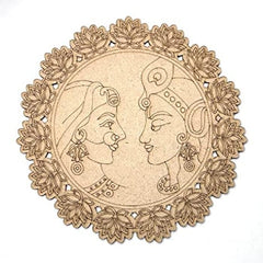American Elm Pack of 2 Round Radha Krishna Wooden Cutout 8 in Mandala Art MDF Base for Painting DIY Festival Crafts Indian Home Temple Wall Decoration Spiritual Artwork Board for Gifting & Decor