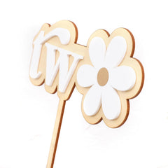 American Elm Wooden Daisy Cake Topper Set of 2 MDF Flower for 2nd Birthday, Baby Shower, Boho Party