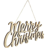 Wooden 'Merry Christmas' sign hanging on a white background