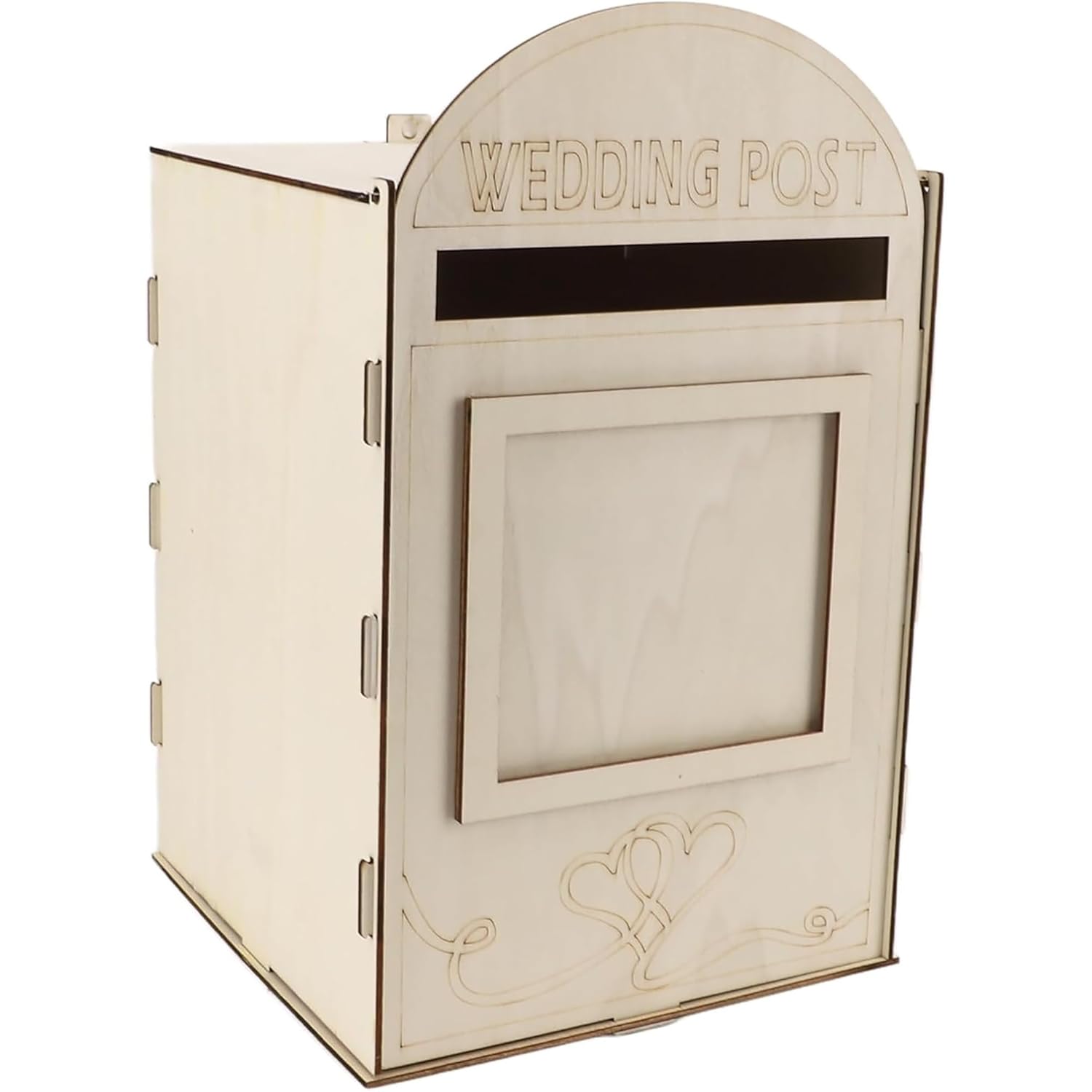 Beige mailbox with 'Wedding Post' text on a white background