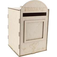 Beige mailbox with 'Wedding Post' text on a white background