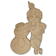 Cardboard cutout of a character holding a pot on a white background