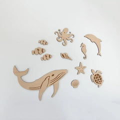 Wooden Whale, Dolphin, Turtle Wall for Nursery