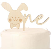 Cliths Wooden Bunny "One" Cake Topper 1st Birthday & Easter Decor Some Bunny Is One Rustic Kids Cake Decoration