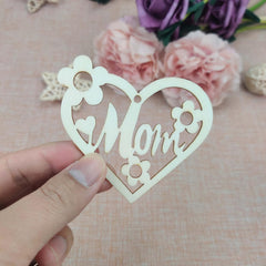 Cliths 20 Pcs Wooden MOM Heart Cutouts DIY Hanging Ornaments for Mother's Day Decor, Crafts MDF Unfinished Craft Blanks