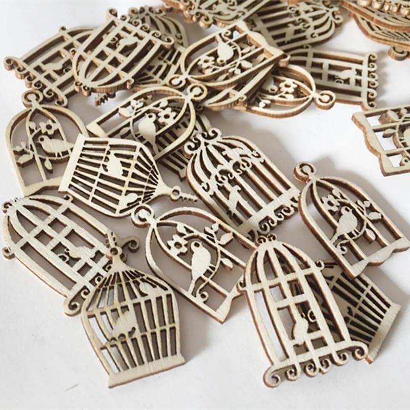 Wooden birdcage decorations on a white background