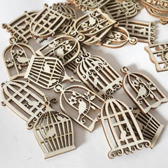 Wooden birdcage decorations on a white background