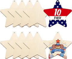 American Elm 10 Pcs Unfinished Wood Star Ornaments DIY Craft Kit Christmas Decor Paintable Blanks