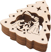 Wooden nativity scene cutout with Mary and Joseph on a white background