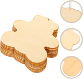 Stack of wooden cloud-shaped cutouts with close-up insets on a white background