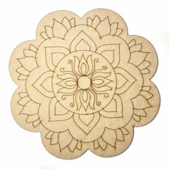 American Elm 2 Pcs Premarked MDF Lotus Shaped Engraved Design Mandala for DIY Art and Craft 12 Inch Art Décor