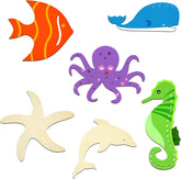 Cliths 28 Pcs Ocean Animal Wood Cutouts MDF Craft Blanks DIY Marine Creature Ornaments for Kids' Crafts & Beach Decor