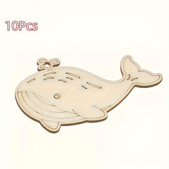 Wooden whale puzzle with '10Pcs' text on a white background
