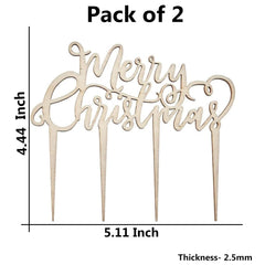 Cliths Pack of 2 Wooden Merry Christmas Cake Toppers MDF Dual Holiday Decor for Xmas & New Year's