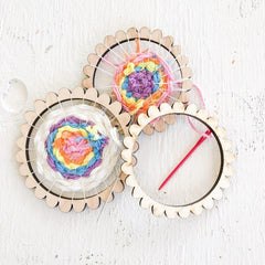 American Elm Scallop Circle Weaving Looms Set of 5 Wooden Hoops for Fiber Arts, Yarn Craft.