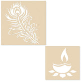 Cliths Wooden Rangoli Set for Diwali DIY Décor Peacock Feather & Diya Design Cutouts for Painting, Home Decoration, Festival Crafts