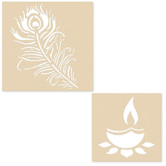 Cliths Wooden Rangoli Set for Diwali DIY Décor Peacock Feather & Diya Design Cutouts for Painting, Home Decoration, Festival Crafts