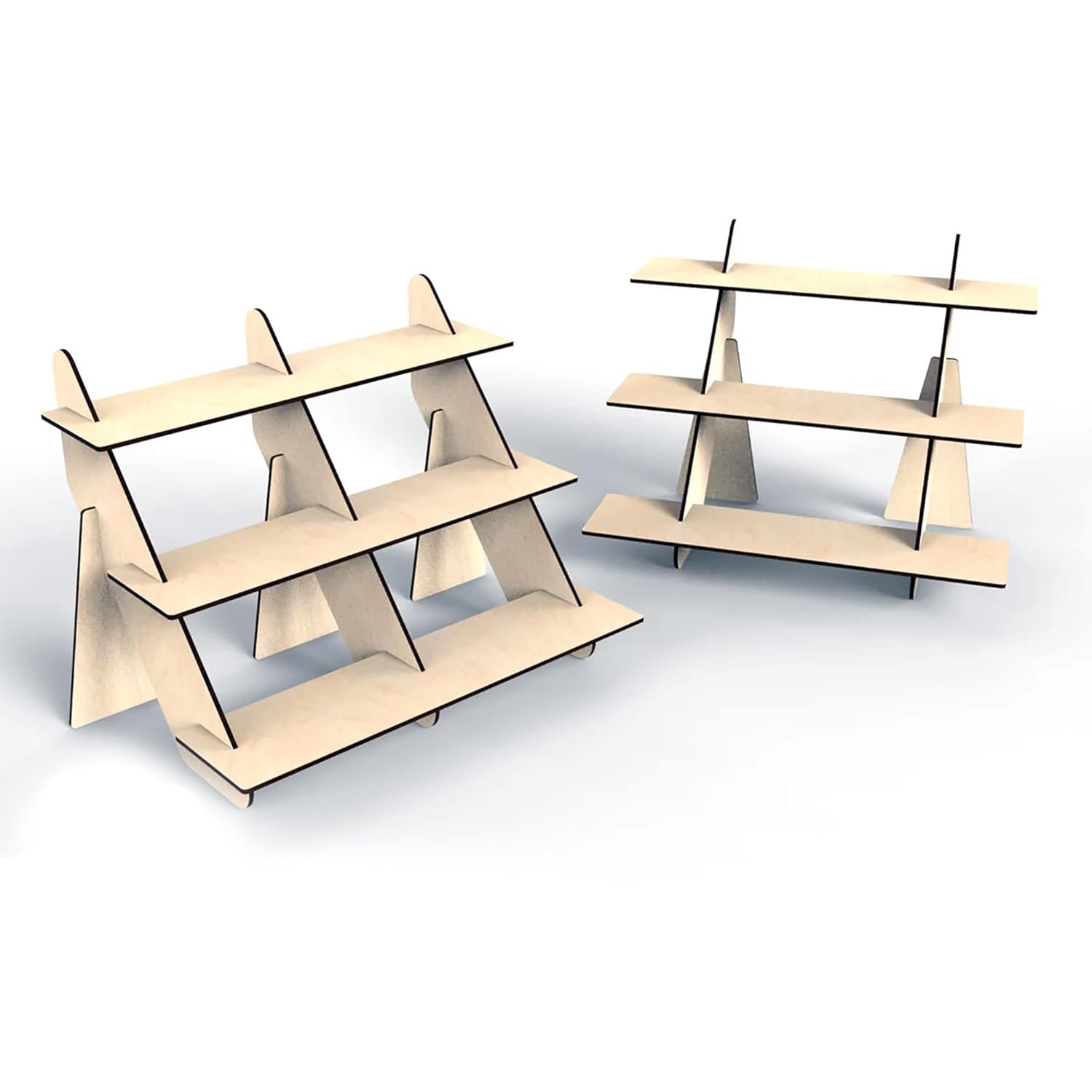 Two geometric wooden shelves on a white background