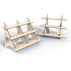 Two geometric wooden shelves on a white background
