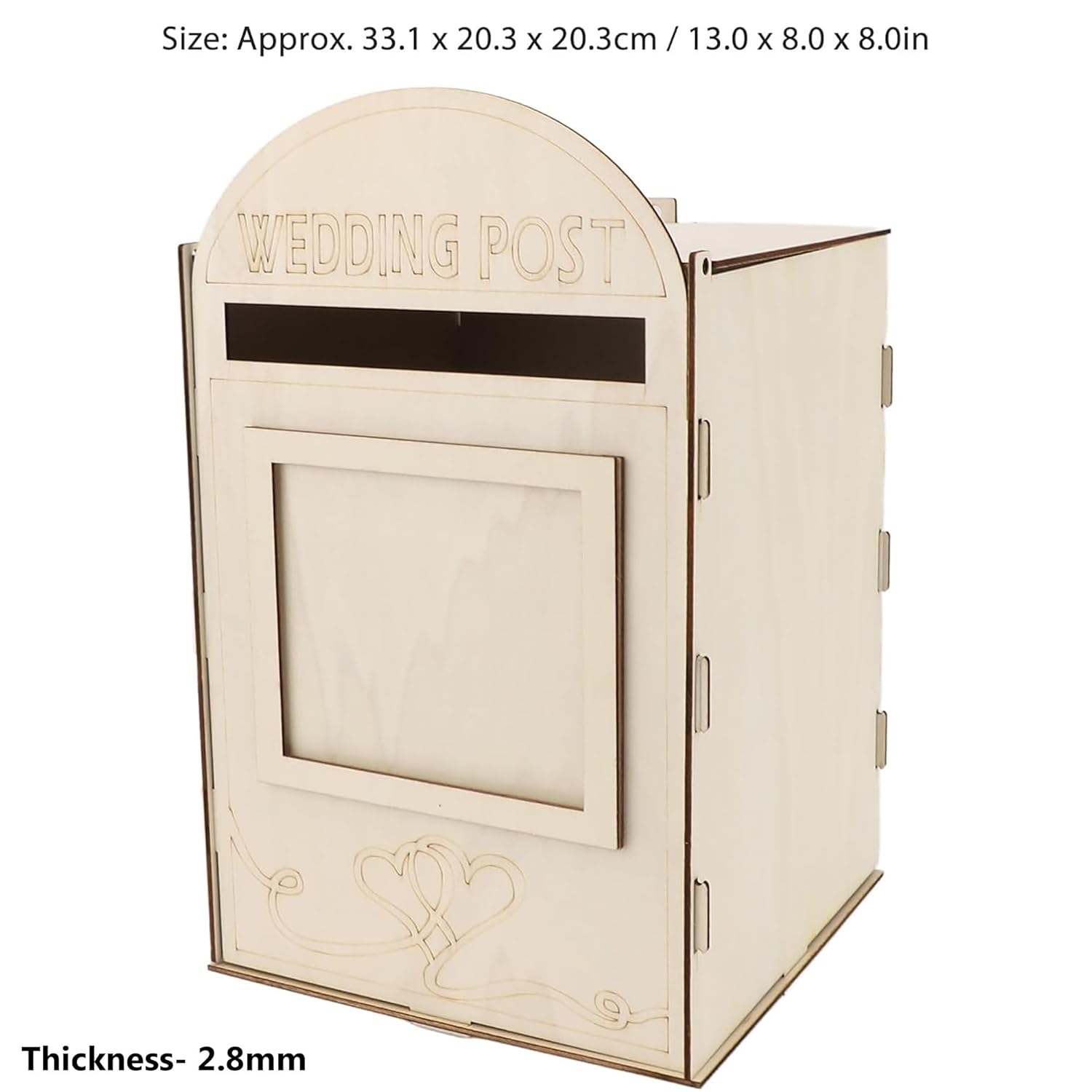 Wooden mailbox with 'Wedding Post' text on a white background