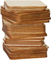 Stack of wooden coasters on a white background