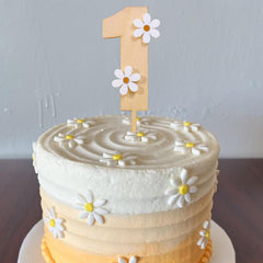 American Elm Wooden Daisy Cake Topper MDF Cake Decor for 1st Birthday Theme First Anniversary Single Layer