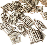Wooden birdcage decorations on a white background