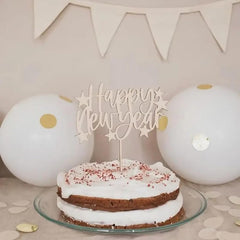Cliths Pack of 2 Happy New Year Wooden Cake Toppers MDF Party & Home Decor, New Year Gift for Adults
