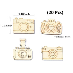 Cliths Pack of 20 Camera Wood Cutouts MDF Crafts DIY Photography Themed Decor Paintable Wooden Shapes