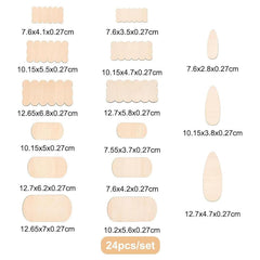 Cliths 24 Pcs Wood Cutouts Assorted Shapes Oval, Teardrop, Cloud, Pencil & Rectangle MDF Blanks for DIY Crafts, Home Decor