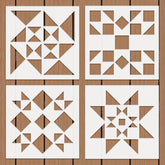 Four geometric pattern stencils on a wooden surface