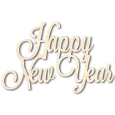 Wooden 'Happy New Year' decoration on a white background