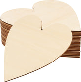 Heart-shaped wooden cutouts on a white background