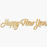 Gold 'Happy New Year' text on a white background