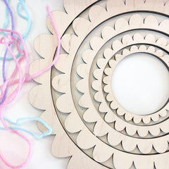 American Elm Scallop Circle Weaving Looms Set of 5 Wooden Hoops for Fiber Arts, Yarn Craft.
