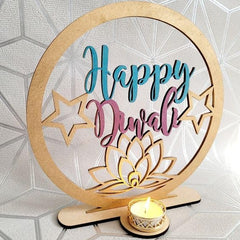 American Elm Diwali Wooden Stand MDF Cutout for Festive Home Decor, Happy Diwali Celebration