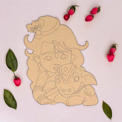 American Elm 1Pcs Kanha with Cow MDF Cutout Unfinished Wooden Krishna Shape for Clay Art Painting Janmashtami Decoration Festival Crafts Hindu Wall Art Temple Theme DIY Activities