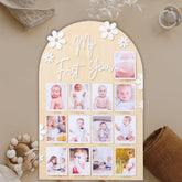 one year birthday wood photo board daisy flower babys first year photo monthly photo banner gift for newborn baby 1st birthday wooden plaque wooden photo props