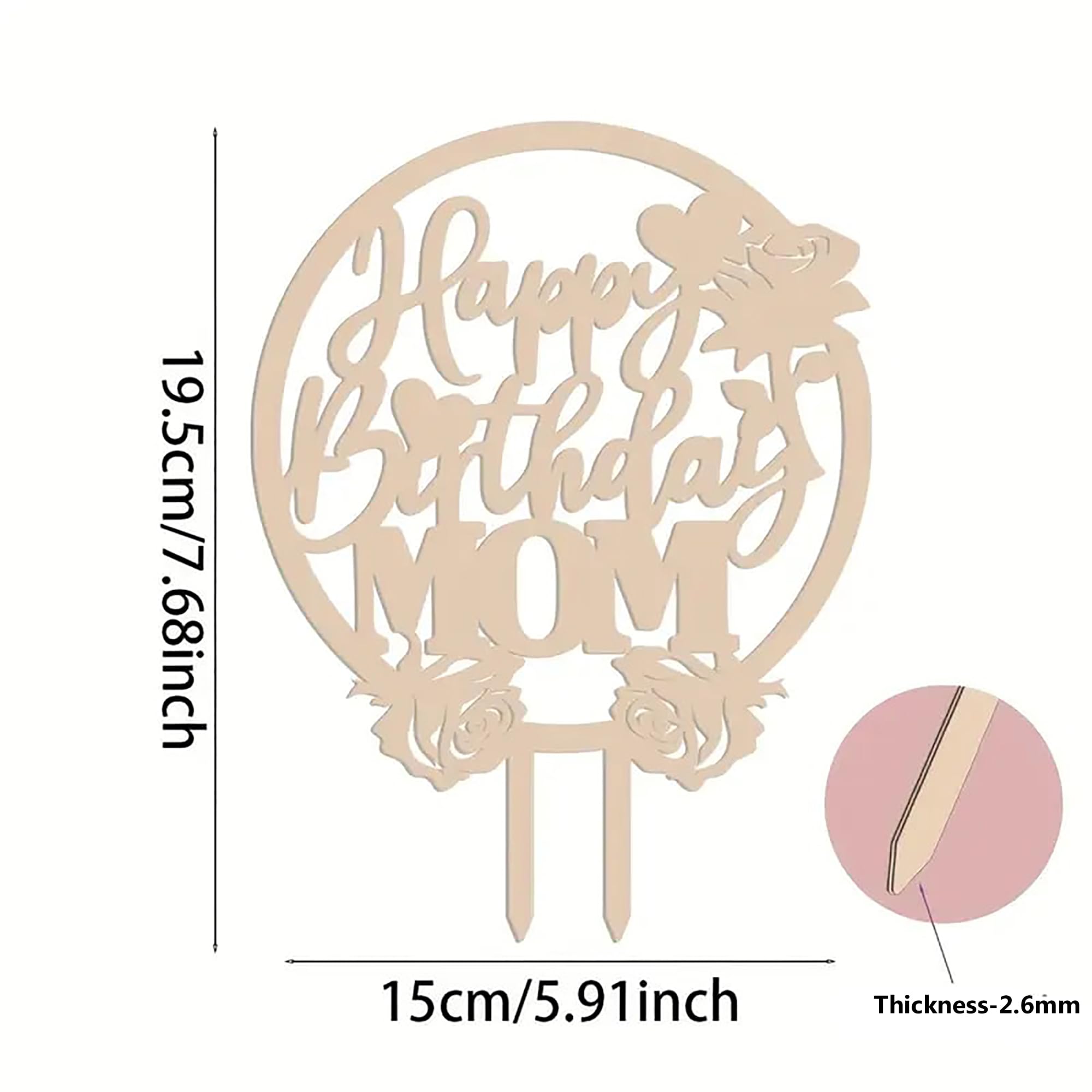 wooden happy birthday mom cake topper