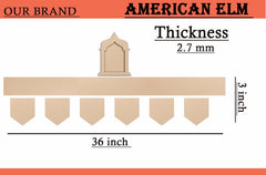 Measurement chart for American Elm wood with thickness, width, and length specifications.