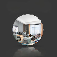 Decorative wall mirror showing a modern living room.