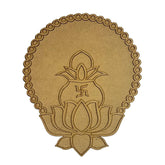 Decorative brown emblem with lotus design and swastika symbol on a white background
