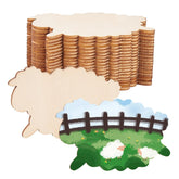Wooden sheep and fence cutouts on a white background
