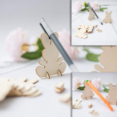 American Elm Pack of 10 Unfinished Wooden Easter Bunny Stands 3D Rabbit Cutouts for DIY Painting, Easter Decor, Table Centerpieces