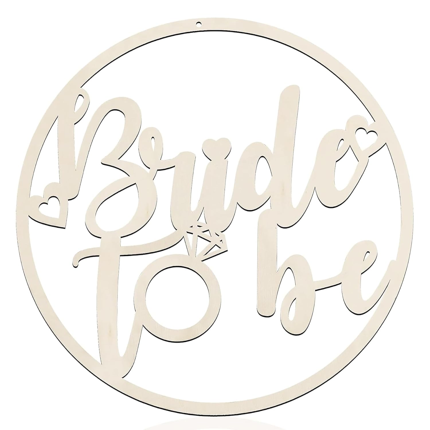 Decorative sign with 'Bride to be' text on a white background