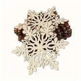 Wooden snowflake cutout on a white background